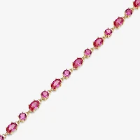 Womens Lab Created Red Ruby 18K Gold Over Silver Oval 7.25 Inch Tennis Bracelet