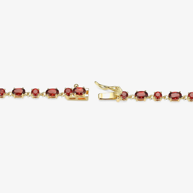 Womens Genuine Red Garnet 18K Gold Over Silver Oval 7.25 Inch Tennis Bracelet