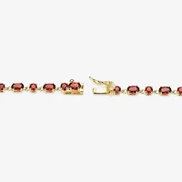 Womens Genuine Red Garnet 18K Gold Over Silver Oval 7.25 Inch Tennis Bracelet