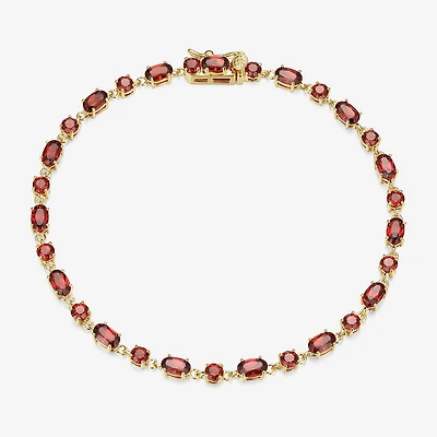 Womens Genuine Red Garnet 18K Gold Over Silver Oval 7.25 Inch Tennis Bracelet
