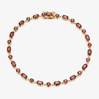 Womens Genuine Red Garnet 18K Gold Over Silver Oval 7.25 Inch Tennis Bracelet