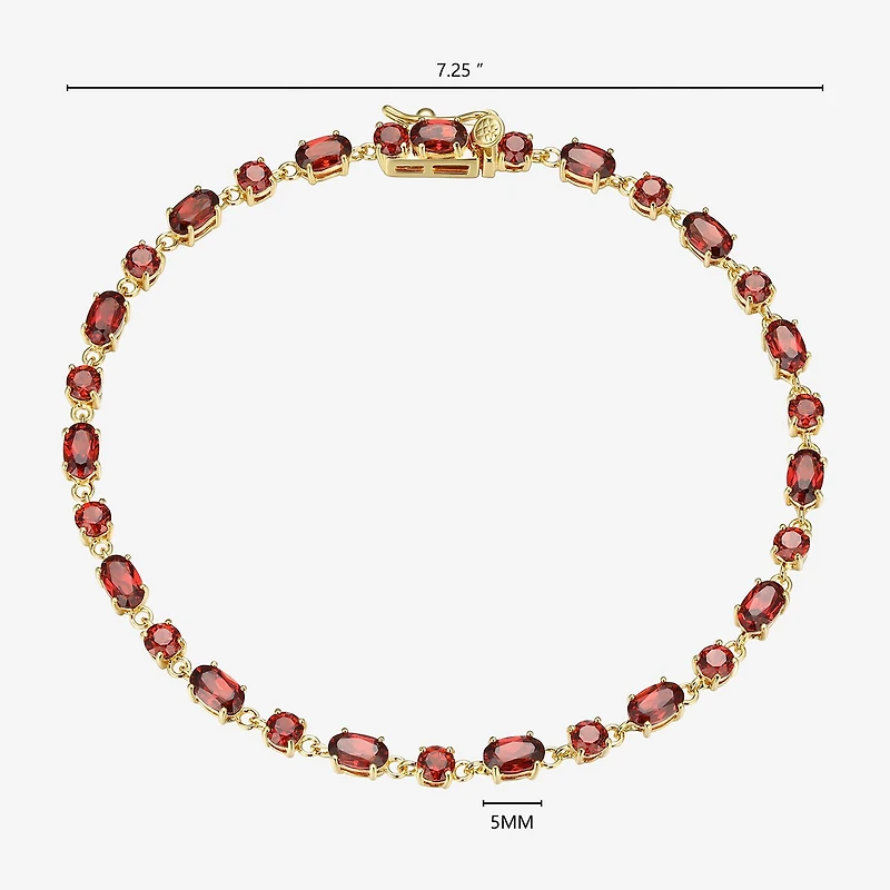 Womens Genuine Red Garnet 18K Gold Over Silver Oval 7.25 Inch Tennis Bracelet