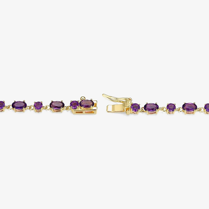 Womens Genuine Purple Amethyst 18K Gold Over Silver Oval 7.25 Inch Tennis Bracelet