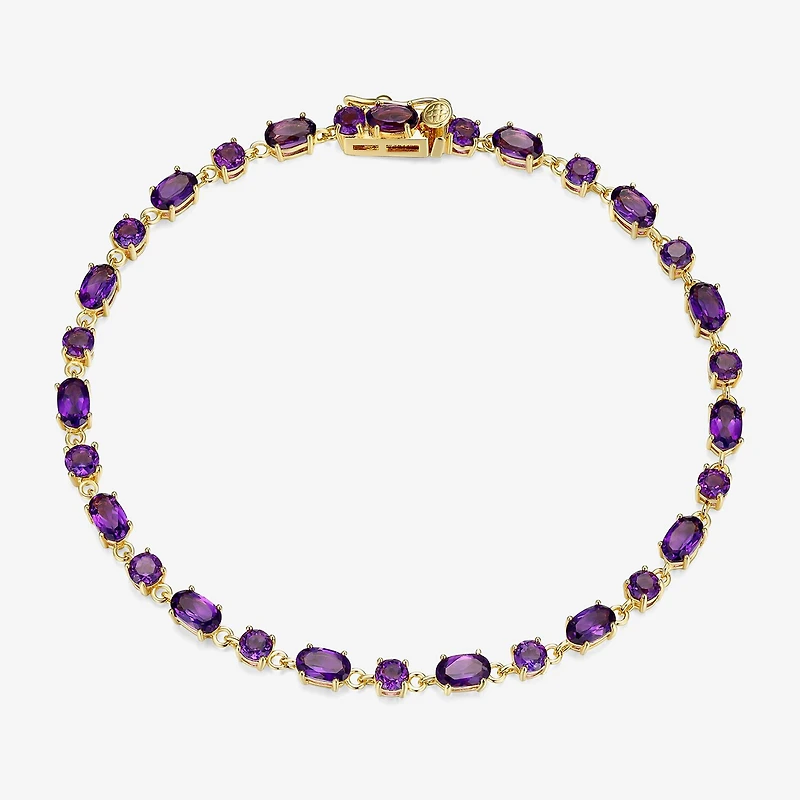 Womens Genuine Purple Amethyst 18K Gold Over Silver Oval 7.25 Inch Tennis Bracelet