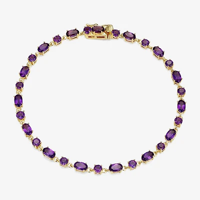 Womens Genuine Purple Amethyst 18K Gold Over Silver Oval 7.25 Inch Tennis Bracelet