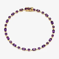 Womens Genuine Purple Amethyst 18K Gold Over Silver Oval 7.25 Inch Tennis Bracelet