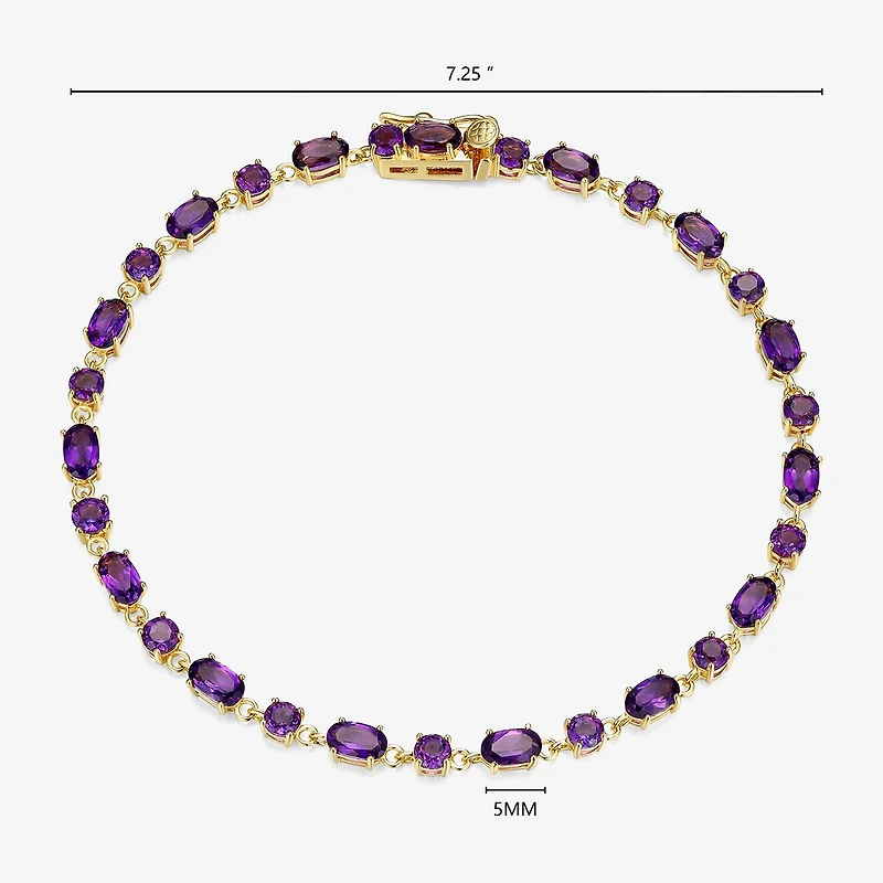 Womens Genuine Purple Amethyst 18K Gold Over Silver Oval 7.25 Inch Tennis Bracelet