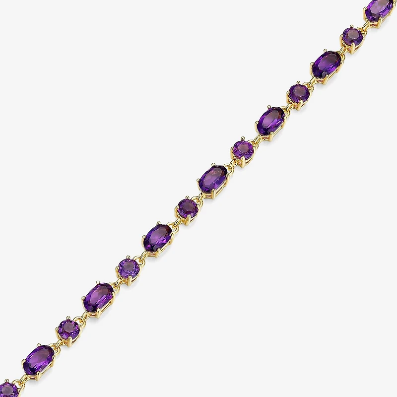 Womens Genuine Purple Amethyst 18K Gold Over Silver Oval 7.25 Inch Tennis Bracelet