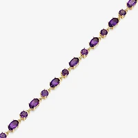 Womens Genuine Purple Amethyst 18K Gold Over Silver Oval 7.25 Inch Tennis Bracelet