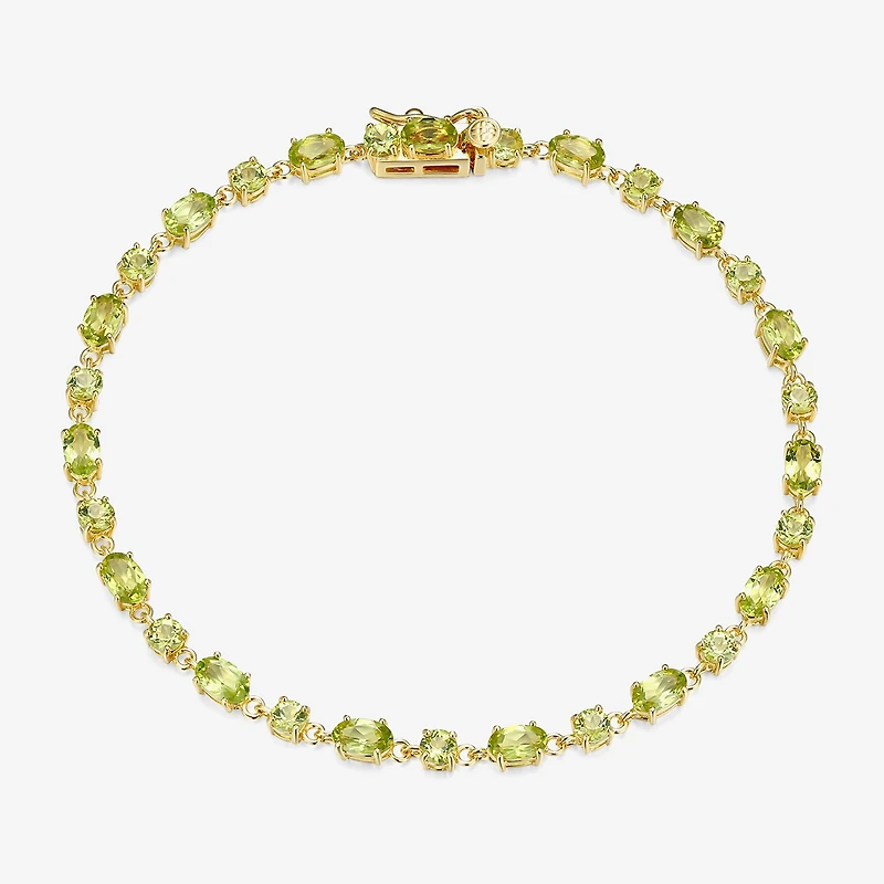 Womens Genuine Green Peridot 18K Gold Over Silver Oval 7.25 Inch Tennis Bracelet