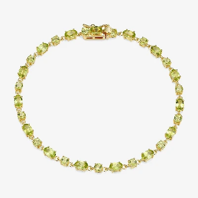 Womens Genuine Green Peridot 18K Gold Over Silver Oval 7.25 Inch Tennis Bracelet
