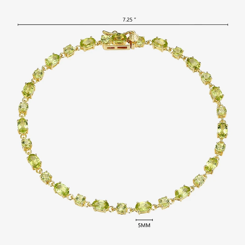 Womens Genuine Green Peridot 18K Gold Over Silver Oval 7.25 Inch Tennis Bracelet
