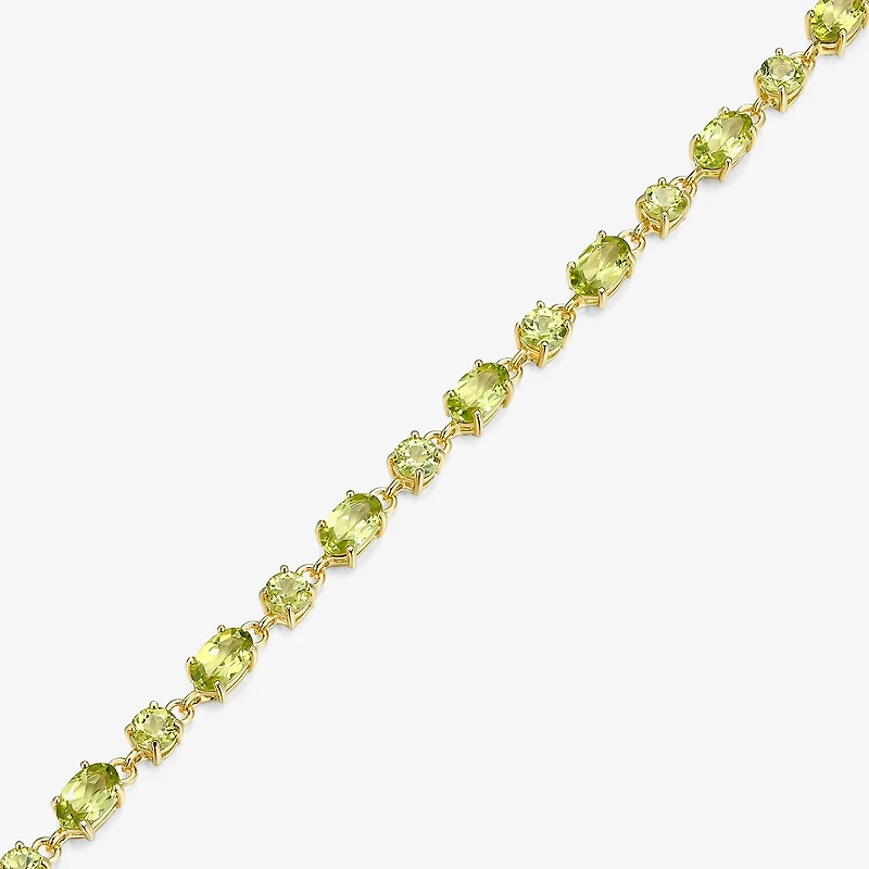 Womens Genuine Green Peridot 18K Gold Over Silver Oval 7.25 Inch Tennis Bracelet