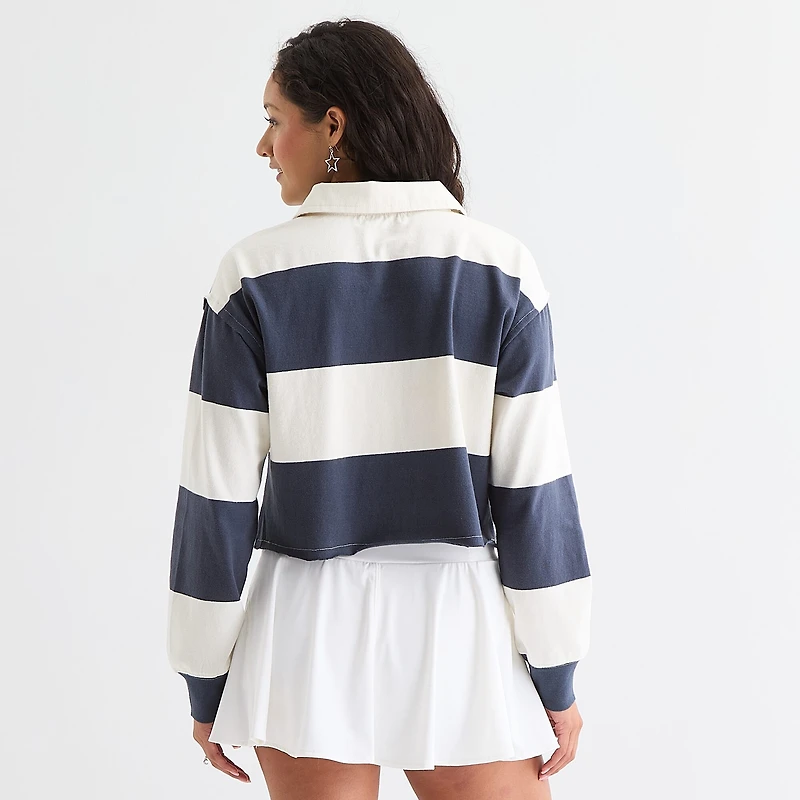 Arizona Womens Juniors Long Sleeve Regular Fit Striped Rugby Shirt