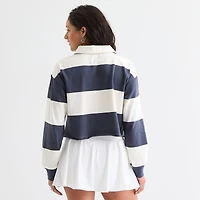 Arizona Womens Juniors Long Sleeve Regular Fit Striped Rugby Shirt