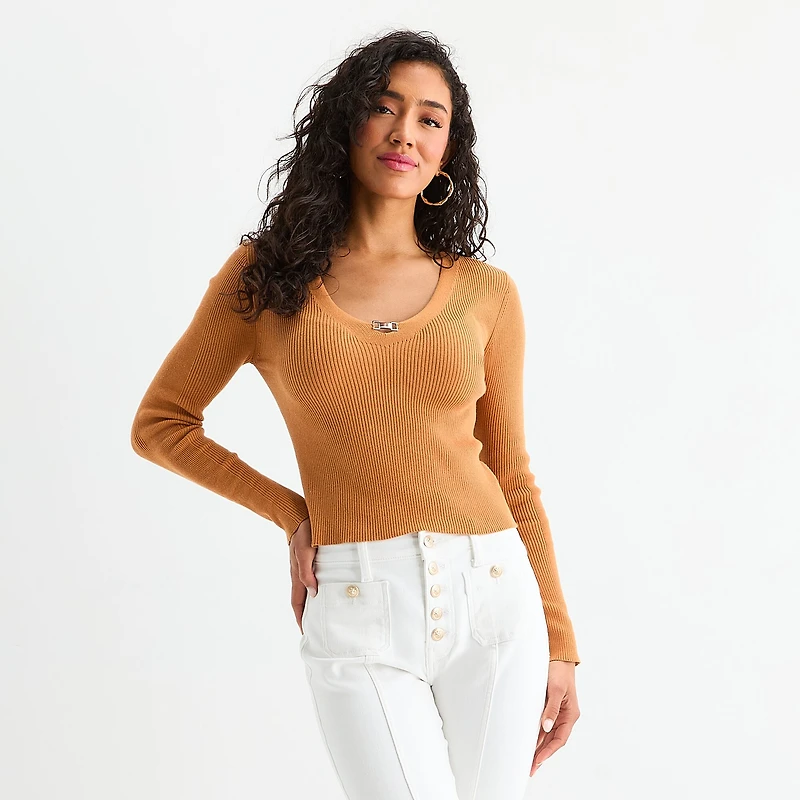 Bold Elements Womens U Neck Long Sleeve Pullover Sweater