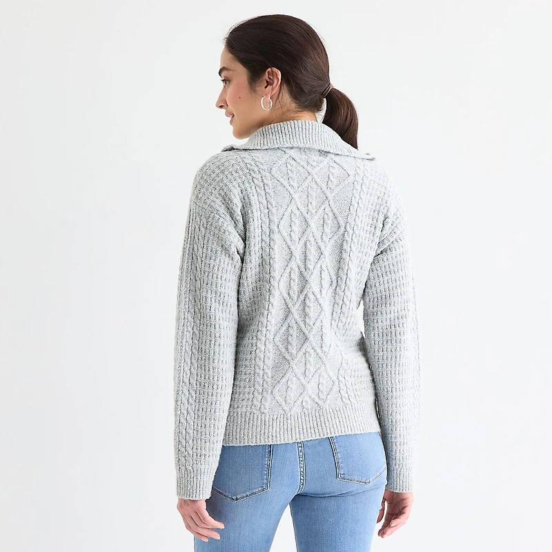 St. John's Bay Womens Long Sleeve Quarter-Zip Pullover Sweater