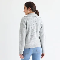 St. John's Bay Womens Long Sleeve Quarter-Zip Pullover Sweater