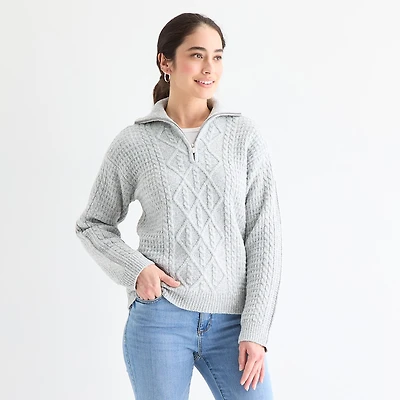 St. John's Bay Womens Long Sleeve Quarter-Zip Pullover Sweater