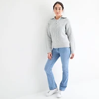 St. John's Bay Womens Long Sleeve Quarter-Zip Pullover Sweater