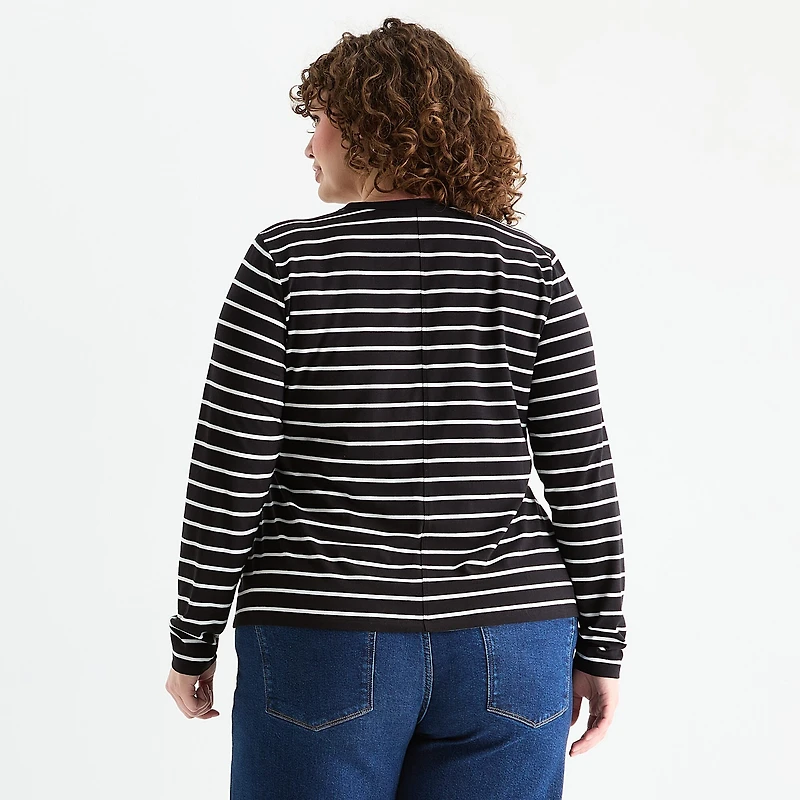 a.n.a Womens Plus Round Neck Long Sleeve T-Shirt