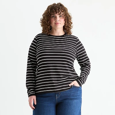 a.n.a Womens Plus Round Neck Long Sleeve T-Shirt