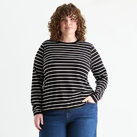 a.n.a Womens Plus Round Neck Long Sleeve T-Shirt