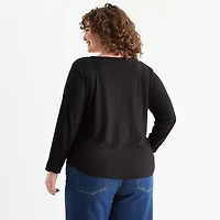 a.n.a Womens Plus Long Sleeve Regular Fit Henley Shirt