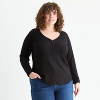 a.n.a Womens Plus Long Sleeve Regular Fit Henley Shirt