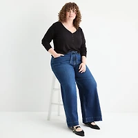 a.n.a Womens Plus Long Sleeve Regular Fit Henley Shirt
