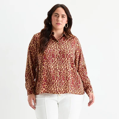 Bold Elements Womens Plus Cuffed Long Sleeve Regular Fit Button-Down Shirt