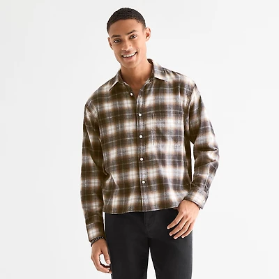Arizona Mens Easy-on + Easy-off Long Sleeve Classic Fit Flannel Shirt