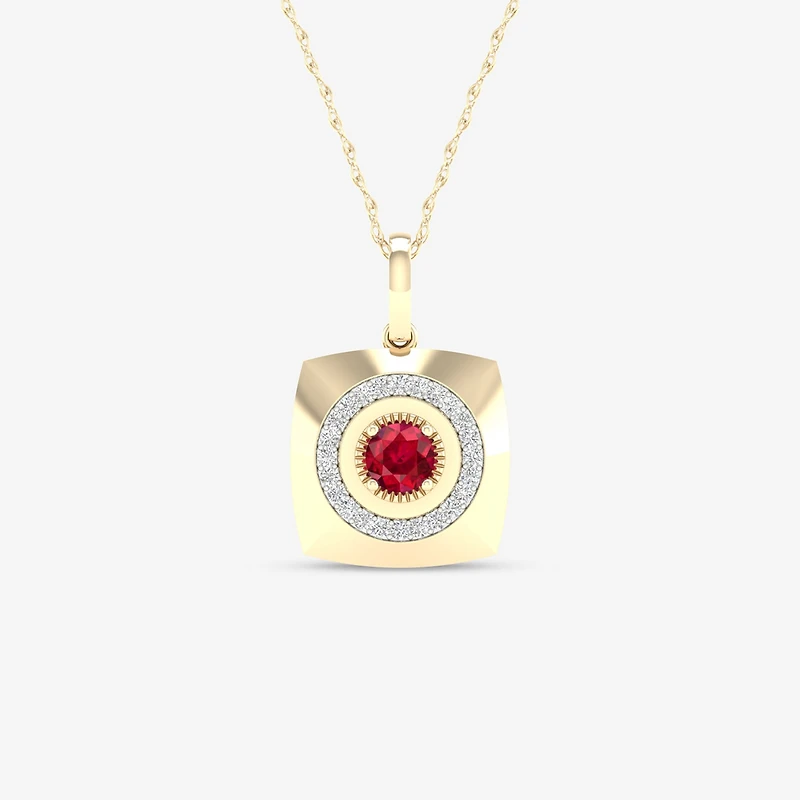 Mens 1/6 CT. T.W. Lead Glass-Filled Red Ruby 10K Gold Square 18 Inch Pendant Necklace