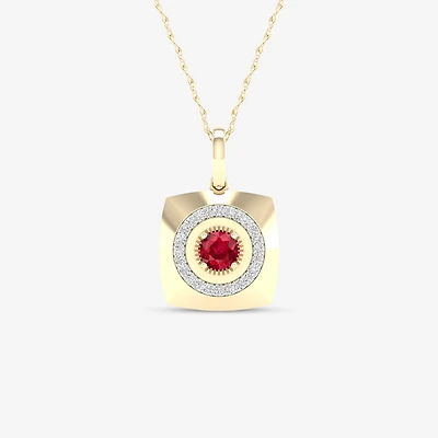 Mens 1/6 CT. T.W. Lead Glass-Filled Red Ruby 10K Gold Square 18 Inch Pendant Necklace