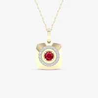 Mens 1/6 CT. T.W. Lead Glass-Filled Red Ruby 10K Gold Square 18 Inch Pendant Necklace