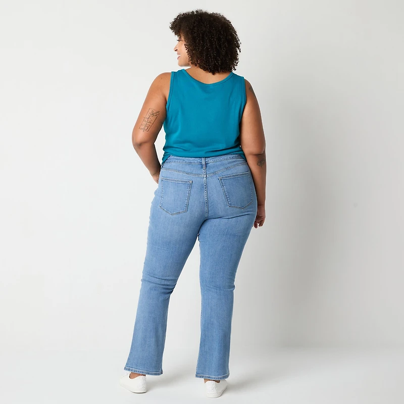 St. John's Bay Womens Plus Mid Rise Adaptive Bootcut Easy-on + Easy-off Jean