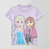 Disney Collection Little & Big Kid Girls Crew Neck Short Sleeve Regular Fit Anna Elsa Frozen Graphic T-Shirt