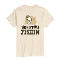 Mens Short Sleeve Wish I Was Fishin' Snoopy Graphic T-Shirt