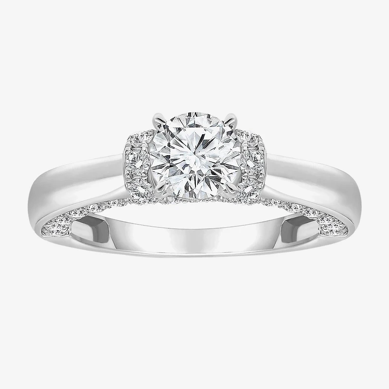 (I / I1) Womens 2 CT. T.W. Lab Grown White Diamond 10K Gold or 14K Round Side Stone Engagement Ring