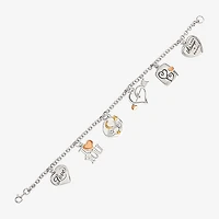Tri-Tone Sterling Silver Love Heart Charm Bracelet