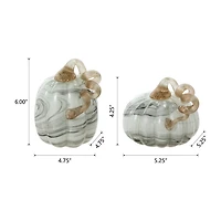 Glitzhome Gray Marble Glass Pumpkin 2-pc. Thanksgiving Tabletop Decor