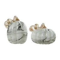 Glitzhome Gray Marble Glass Pumpkin 2-pc. Thanksgiving Tabletop Decor