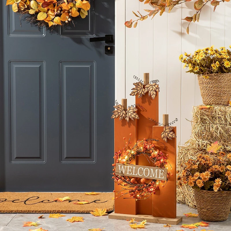 Glitzhome Fall Lighted Wooden Pumpkin Decor Thanksgiving Porch Sign