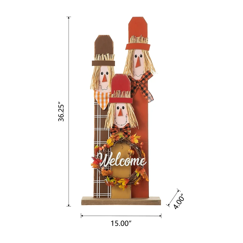 Glitzhome Lighted Wooden Scarecrow Decor Thanksgiving Porch Sign