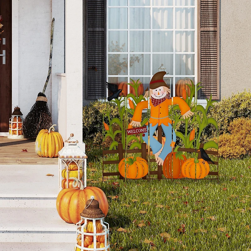 Glitzhome Fall Metal Scarecrow Thanksgiving Yard Art