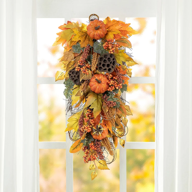 Glitzhome Fall Pumpkin Leaf Swag