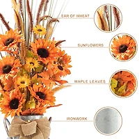 Glitzhome Fall Sunflower Leaf Potted Tree Thanksgiving Tabletop Decor