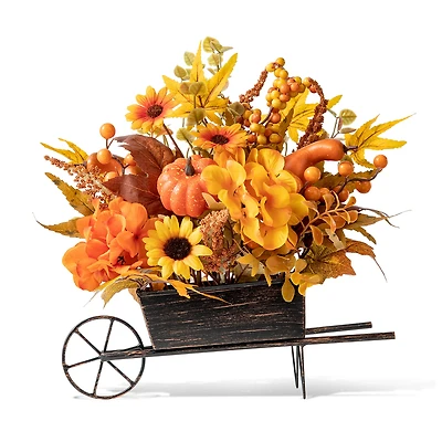 Glitzhome Fall Floral Cart Centerpiece Christmas Tabletop Decor