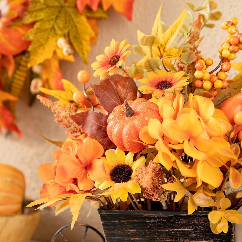 Glitzhome Fall Floral Cart Centerpiece Christmas Tabletop Decor