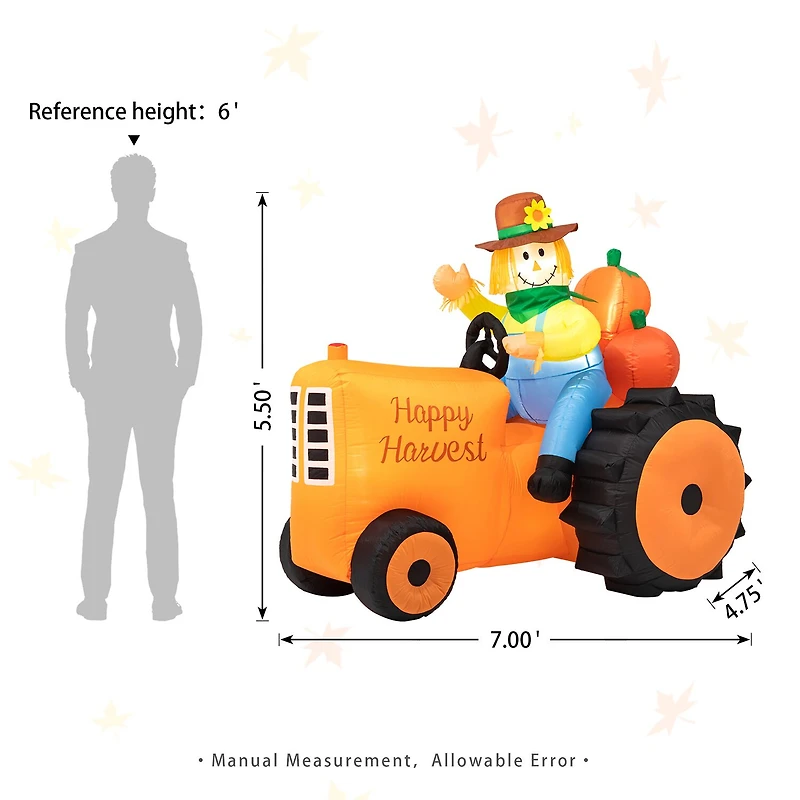 Glitzhome Fall Lighted Tractor Decor Thanksgiving Inflatable